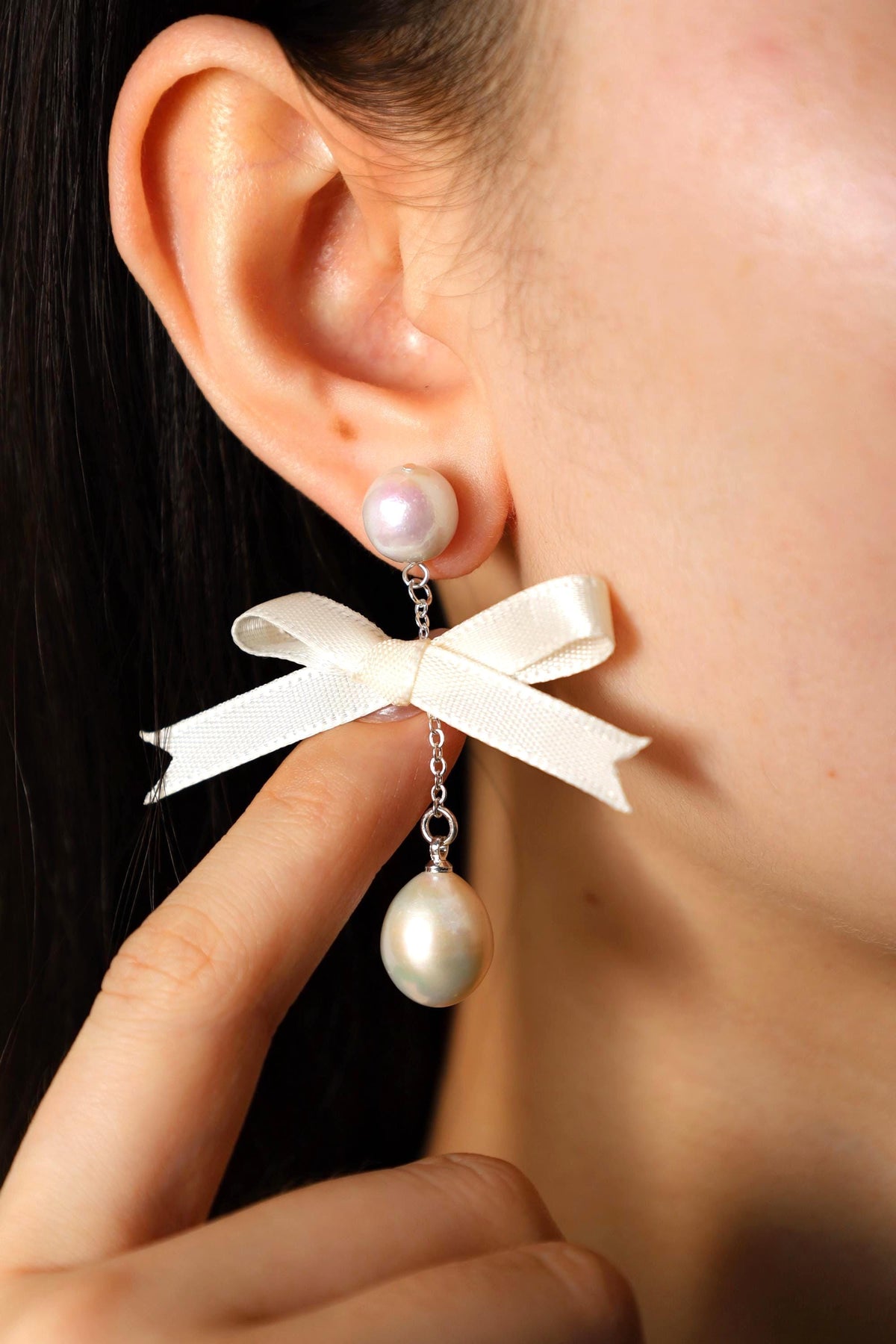 Baroque Pearl Bow Drop Earrings - AwarePearl 2