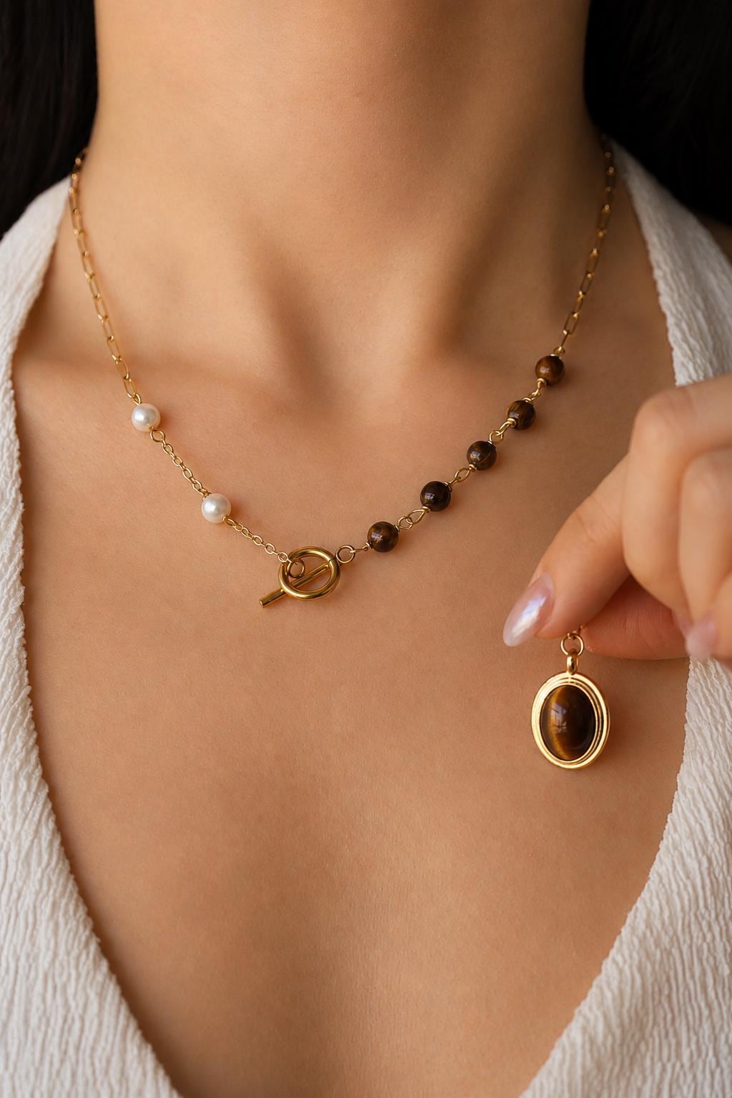 Tiger Eye Gemstone Pendant Necklace - AwarePearl 6