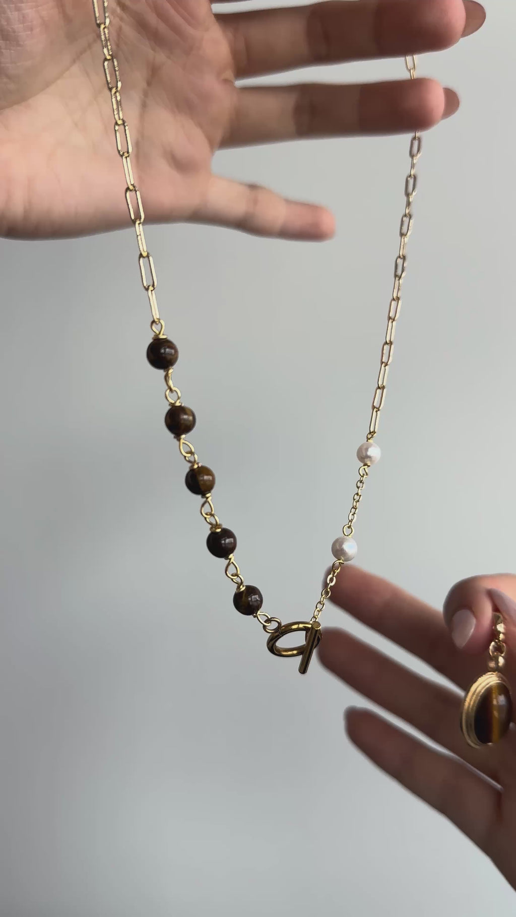 Tiger's Eye Asymmetric Pearl Y Necklace