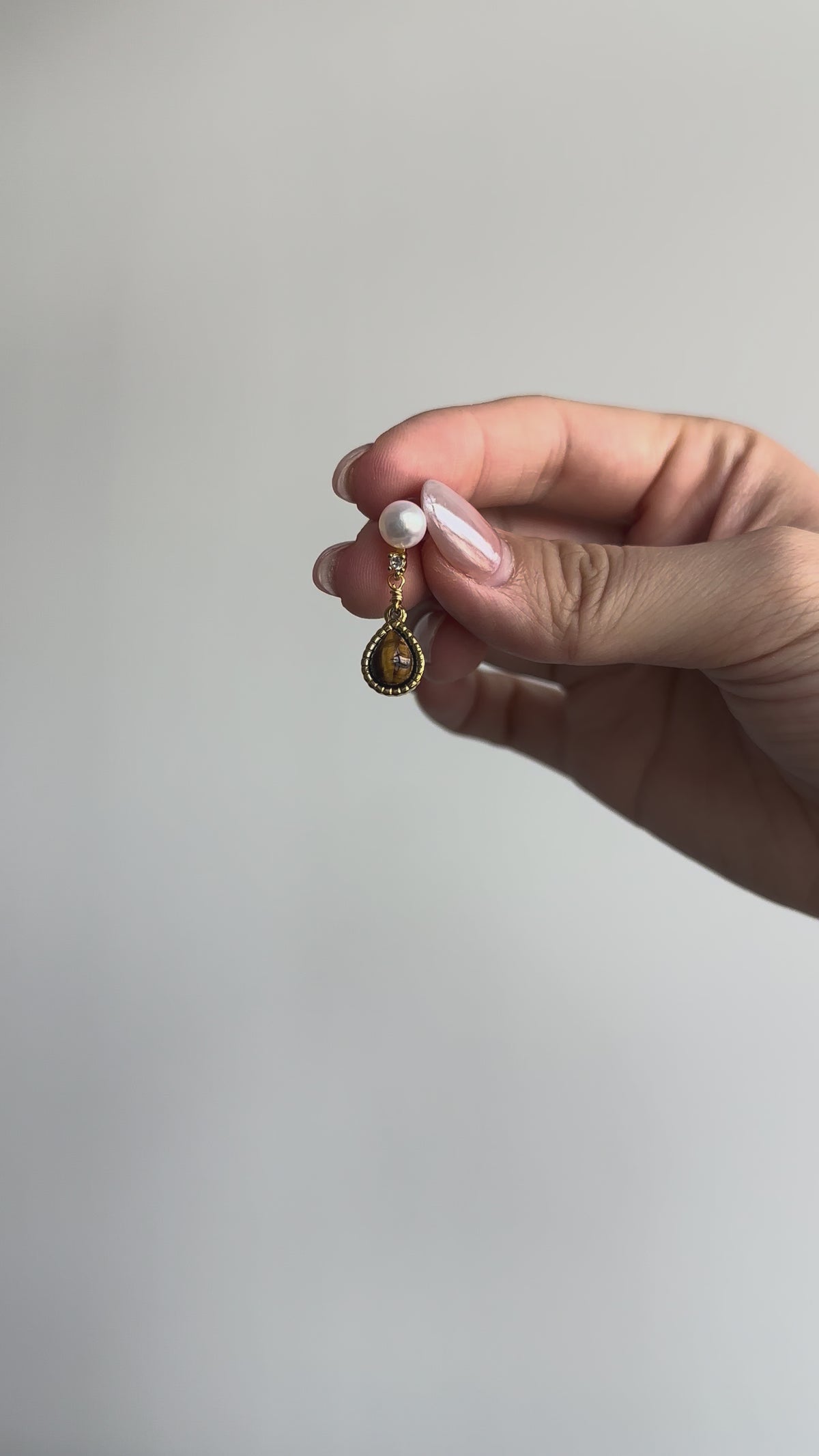 Tiger's Eye Double-Pearl Earrings