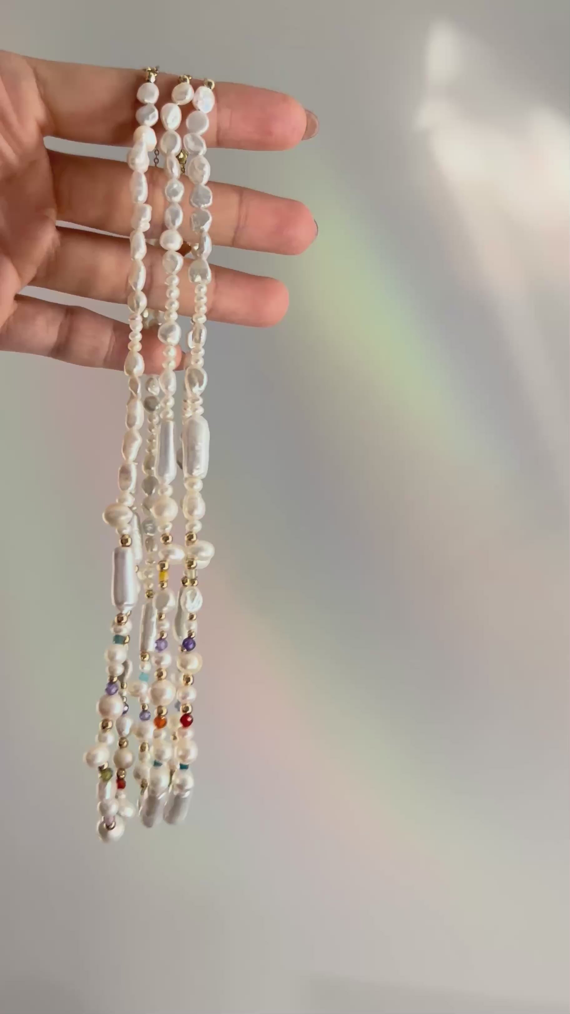 Rainbow Gemstone Pearl Necklace